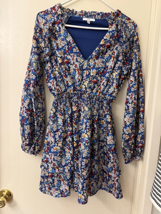 NSR Dresses & Skirts - NSR - Blue Floral Long Sleeve Smocked Waist Dress - XS - like new